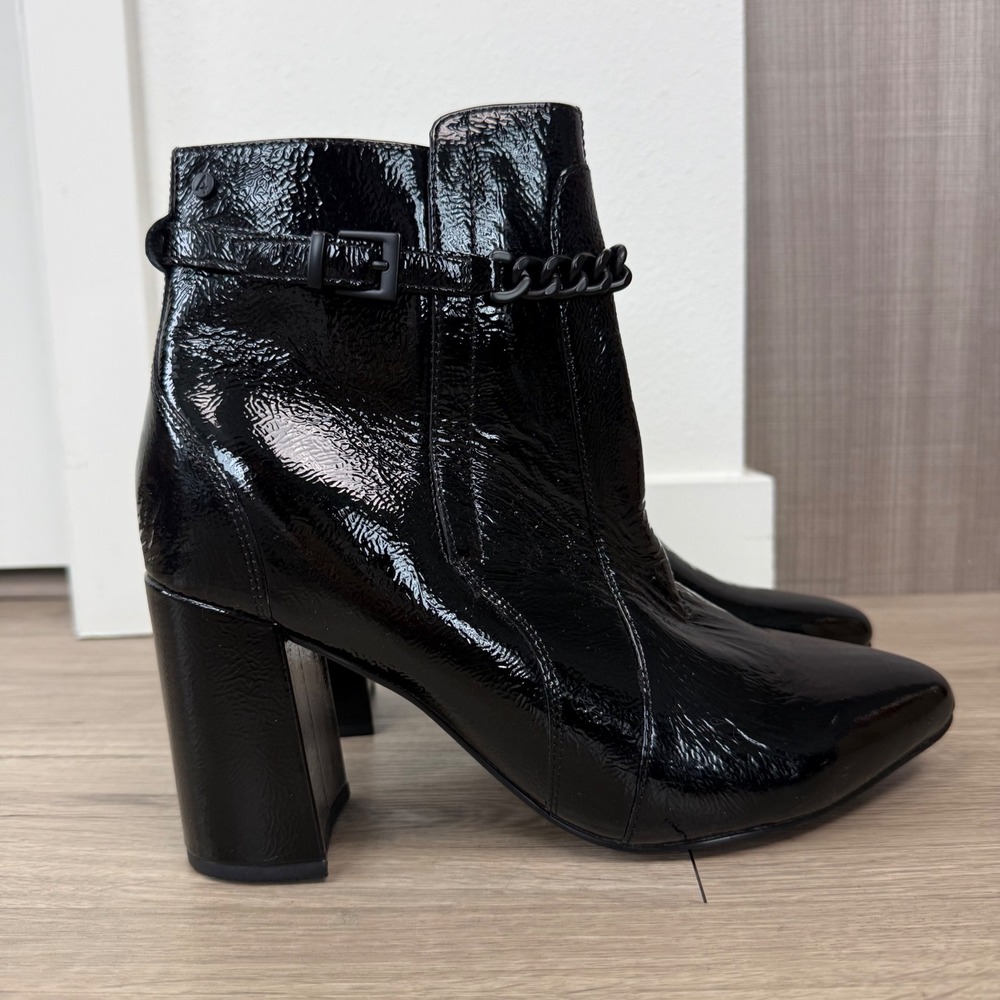NWOB FRANKIE4 Black Patent Leather Maisie Heeled Ankle Boots - Picture 5 of 12
